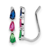 Image of 13.65mm Sterling Silver Rhodium-plated Polished Multi-color Pear CZ Ear Climber Earrings