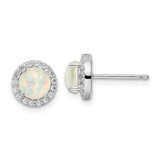 Image of 8.72mm Sterling Silver Rhodium-plated Polished Created Opal/CZ Round Halo Post Earrings