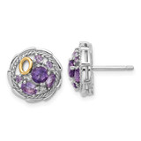 Image of Sterling Silver Rhodium-plated w/14K .54AM/.63Pink Quartz .03White Topaz Earrings