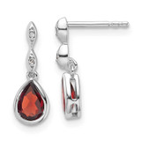 Image of Sterling Silver Rhodium-plated White Ice .01 ctw Diamond and Garnet Post Earrings