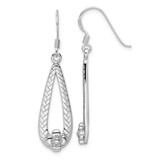 Image of 43.6mm Sterling Silver Rhodium-plated Polished Textured Teardrop w/Flower Dangle Earrings