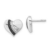 Image of 10.8mm Sterling Silver Black Rhodium-plated Enameled Black & Clear CZ Heart Post Earrings