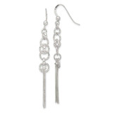 Image of 61.1mm Sterling Silver Polished & Diamond-cut Circle & Multi-strand Chain Dangle Earrings