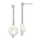 Image of 41mm Sterling Silver Rhodium-plated 12-13 Coin Freshwater Cultured Pearl Dangle Earrings