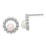 Image of 10.9mm Sterling Silver Rhodium-plated 5-6mm Button White Freshwater Cultured Pearl Earrings