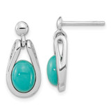 Image of 17.48mm Sterling Silver Rhodium-plated Oval Chinese Simulated Turquoise Dangle Post Earrings