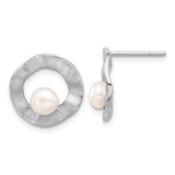 Image of 14.75mm Sterling Silver Rhodium-plated Freshwater Cultured Pearl Scratch Finish Post Earrings