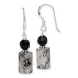 Image of 30mm Sterling Silver Polished & Antiqued Black Crystal & Tourmalinated Quartz Dangle Earrings