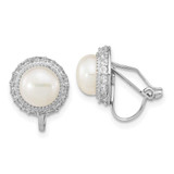 Image of 13.79mm Sterling Silver Rhodium-plated 7-8mm Button Freshwater Cultured Pearl Non-pierced Earrings