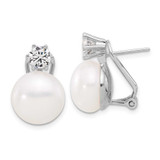 Image of 19mm Sterling Silver Rhodium-plated 12-13mm Freshwater Cultured Pearl and CZ Omega Back Earrings