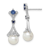 Image of 26mm Sterling Silver Rhodium Plated Diamond Freshwater Cultured PEarringsl/Created Sapphire Earrings