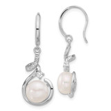 Image of 34.3mm Sterling Silver Rhodium-plated Polished 8-8.5mm Freshwater Cultured Pearl and CZ Dangle Earrings
