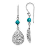 Image of 39.8mm Sterling Silver Rhodium-plated Polished Filigree CZ & Simulated Turquoise Teardrop Dangle Earrings