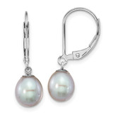 Image of 27.65mm Sterling Silver Rhodium-plated Polished 7-8mm Grey Freshwater Cultured Pearl Leverback Dangle Earrings