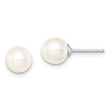 Image of 7-8mm Sterling Silver Rhodium-plated 7-8mm White Round Freshwater Cultured Pearl Post Stud Earrings