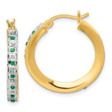 Image of 25mm Diamond Fascination Diamond Mystique Sterling Silver Gold-plated Diamond and Emerald Round Hoop Earrings