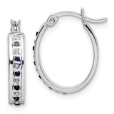 Image of 19mm Diamond Fascination Diamond Mystique Sterling Silver Platinum-plated Diamond and Sapphire Oval Hoop Earrings