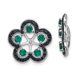 Image of 16mm Sterling Silver Rhodium-plated Created Emerald & Black Sapphire Earrings Jacket QJ141MAY