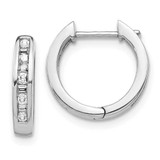 Image of 14mm 14k White Gold Round/Baguette Diamond Hinged Hoop Earrings