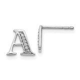 Image of 8mm 14k White Gold Diamond Initial A Earrings EM4170A-004-WA