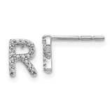 Image of 7mm 14k White Gold Diamond Initial R Earrings EM4169R-010-WA