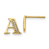 Image of 8mm 14K Yellow Gold Diamond Initial A Earrings