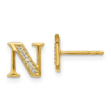Image of 8mm 14K Yellow Gold Diamond Initial N Earrings