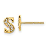 Image of 8mm 14K Yellow Gold Diamond Initial S Earrings