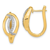 Image of 21mm 14K Yellow Gold Polished Diamond Oval Hinged Hoop Earrings