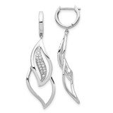 Image of 40mm 14k White Gold Diamond Hinged Hoop Leaf Design Dangle Earrings