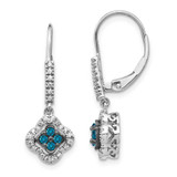 Image of 26mm 14k White Gold White and Blue Diamond Dangle Leverback Earrings