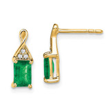 Image of 12.9mm 14K Yellow Gold Emerald and Diamond Earrings EM7187-EM-004-YA