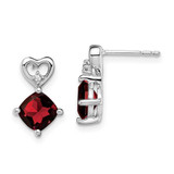 Image of 13.3mm 14k White Gold Garnet and Diamond Heart Earrings EM7399-GA-002-WA
