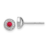 Image of 6mm 14k White Gold Diamond and Ruby Halo Post Earrings EM5587-RU-010-WA