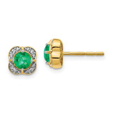 Image of 8mm 14K Yellow Gold Diamond and Emerald Fancy Earrings EM3923-EM-010-YA