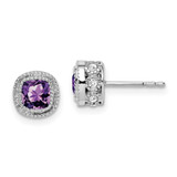 Image of 7.3mm 14k White Gold Cushion Amethyst and Diamond Earrings EM7092-AM-019-WA