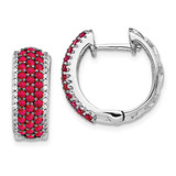 Image of 17mm 14k White Gold Diamond and Ruby Hinged Hoop Earrings EM5602-RU-025-WA