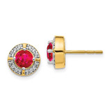 Image of 9mm 14K Yellow Gold Diamond and Ruby Fancy Halo Earrings EM3922-RU-019-YA