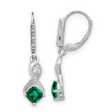Image of 29.5mm Sterling Silver Created Emerald and Diamond Earrings EM7402-CEM-006-SSA