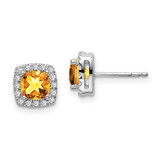 Image of 7.8mm 14k White Gold Cushion Citrine and Diamond Halo Earrings EM7084-CI-019-WA