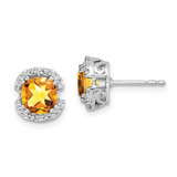 Image of 8.9mm 14k White Gold Cushion Citrine and Diamond Halo Earrings EM7087-CI-010-WA