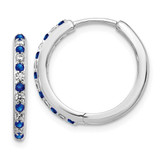 Image of 18mm 14k White Gold Diamond and Sapphire Hinged Hoop Earrings EM5607-SA-020-WA