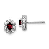 Image of 9mm Sterling Silver Rhodium-plated Garnet & Diamond Earrings QBE22JAN