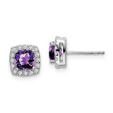 Image of 7.8mm 14k White Gold Cushion Amethyst and Diamond Halo Earrings EM7084-AM-019-WA