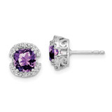 Image of 8.9mm 14k White Gold Cushion Amethyst and Diamond Halo Earrings EM7087-AM-010-WA