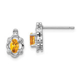 Image of 10mm Sterling Silver Rhodium-plated Citrine & Diamond Earrings QBE21NOV
