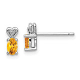 Image of 8mm Sterling Silver Rhodium-plated Citrine & Diamond Earrings QBE23NOV