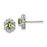Image of 9mm Sterling Silver Rhodium-plated Peridot & Diamond Earrings QBE22AUG