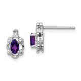 Image of 10mm Sterling Silver Rhodium-plated Amethyst & Diamond Earrings QBE21FEB