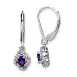 Image of 26mm Sterling Silver Rhodium-plated Diamond & Amethyst Earrings QBE12FEB